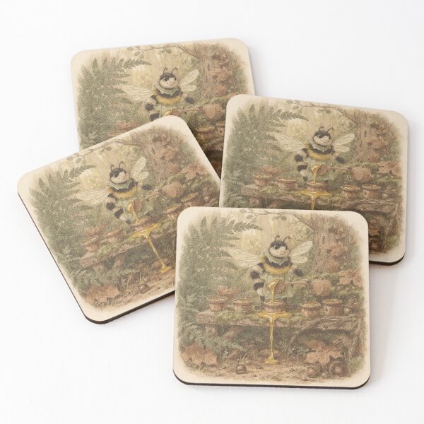 Item preview, Bumblebee Folk Bottling Clover Honey in a Nutshell Storybook Art designed and sold by PictorialWhimsy.