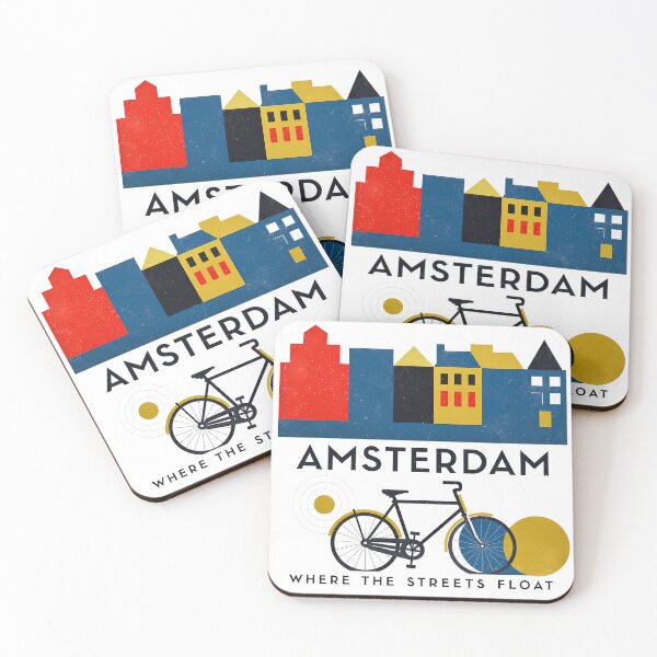 Item preview, Amsterdam Netherlands Travel Souvenir - Canal Houses & Bicycle Retro Art designed and sold by OzzFrequency.