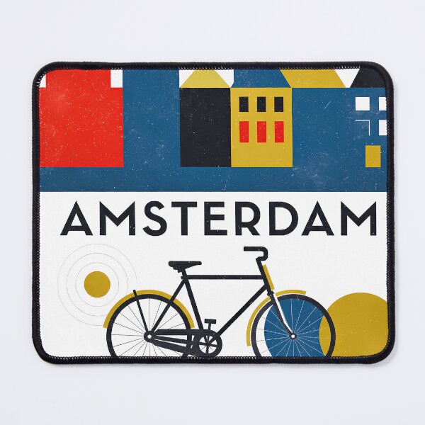 Item preview, Amsterdam Netherlands Travel Souvenir - Canal Houses & Bicycle Retro Art designed and sold by OzzFrequency.