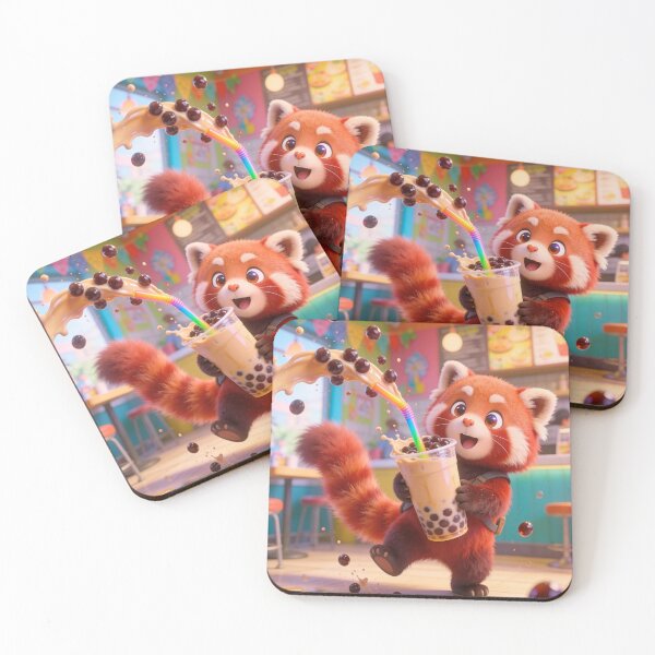 Item preview, Cute Red Panda Holding Bubble Tea Cartoon designed and sold by OksArtStudio.