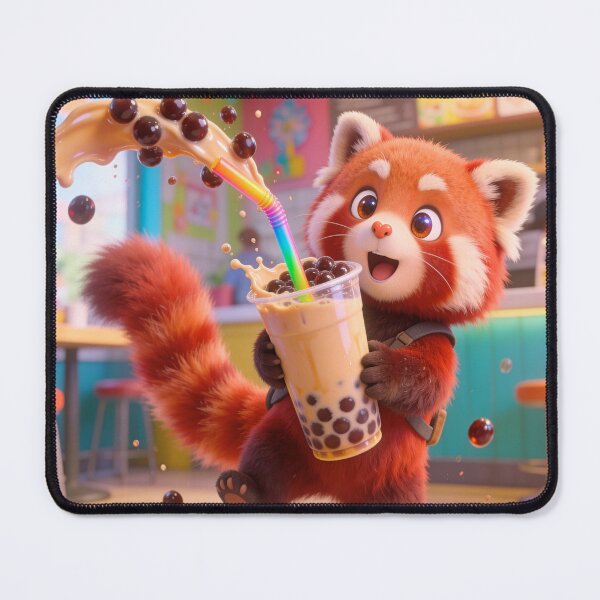 Item preview, Cute Red Panda Holding Bubble Tea Cartoon designed and sold by OksArtStudio.