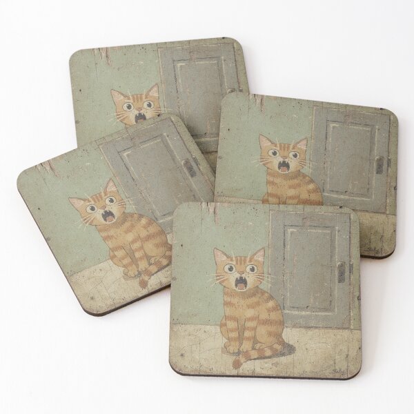 Item preview, Ginger Cat Meowing at a Closed Door for No Reason Folk Art designed and sold by PictorialWhimsy.