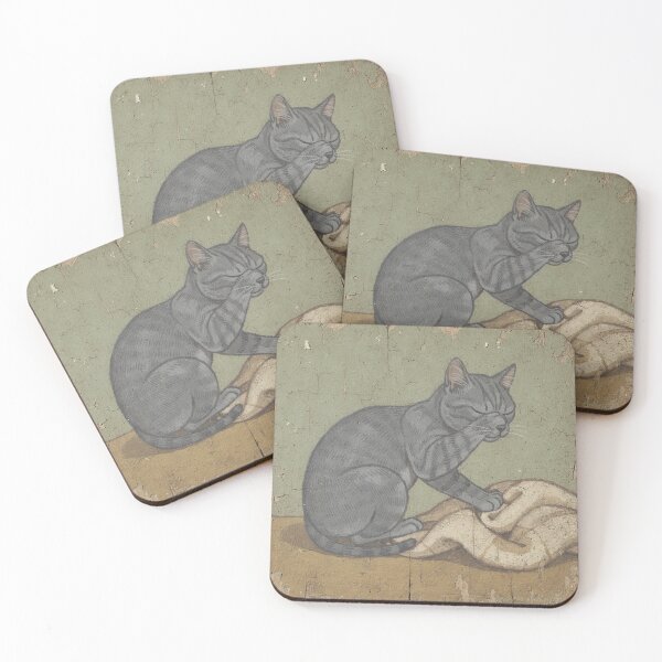 Item preview, Russian Blue Kneading the Blanket at Three in the Morning Folk Art designed and sold by PictorialWhimsy.