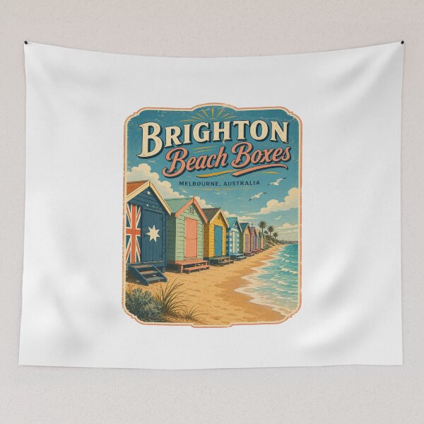 Item preview, Brighton Beach Boxes Melbourne Vintage Poster | Retro Australian Coastal Bathing Box Travel Art designed and sold by Globalcitytees.