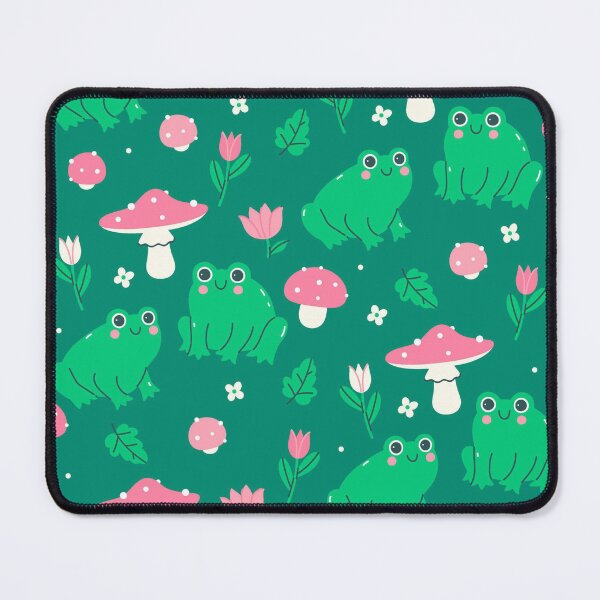 Item preview, Cute Frog & Pink Mushroom Seamless Pattern | Kawaii Forest Cottagecore Aesthetic | Frog Lover Nature Print designed and sold by RJACreative.