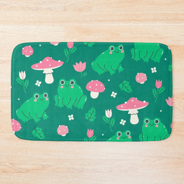 Item preview, Cute Frog & Pink Mushroom Seamless Pattern | Kawaii Forest Cottagecore Aesthetic | Frog Lover Nature Print designed and sold by RJACreative.