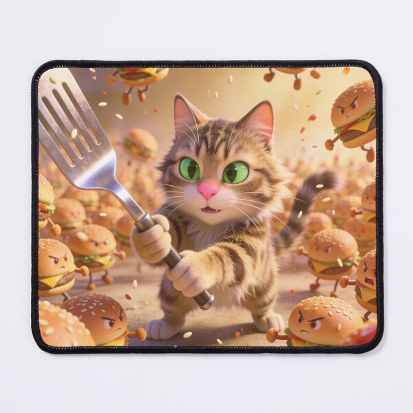 Item preview, Funny Cat Fighting Angry Living Burgers Cartoon designed and sold by OksArtStudio.