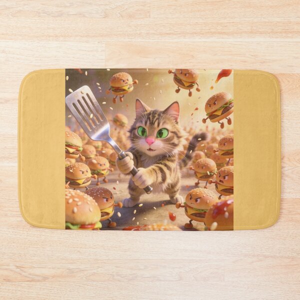 Item preview, Funny Cat Fighting Angry Living Burgers Cartoon designed and sold by OksArtStudio.