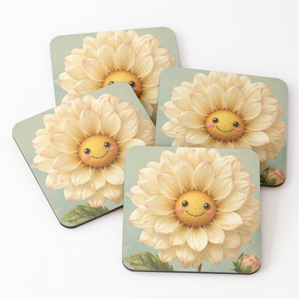 Item preview, Happy Dahlia – Cute Smiling Flower Vintage Botanical Art Print – Kawaii Floral Wall Decor designed and sold by @SHINTOSARTSTORE.