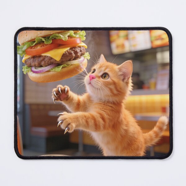 Item preview, Cute Orange Kitten Reaching for Giant Cheeseburger Cartoon designed and sold by OksArtStudio.