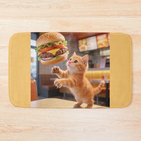 Item preview, Cute Orange Kitten Reaching for Giant Cheeseburger Cartoon designed and sold by OksArtStudio.