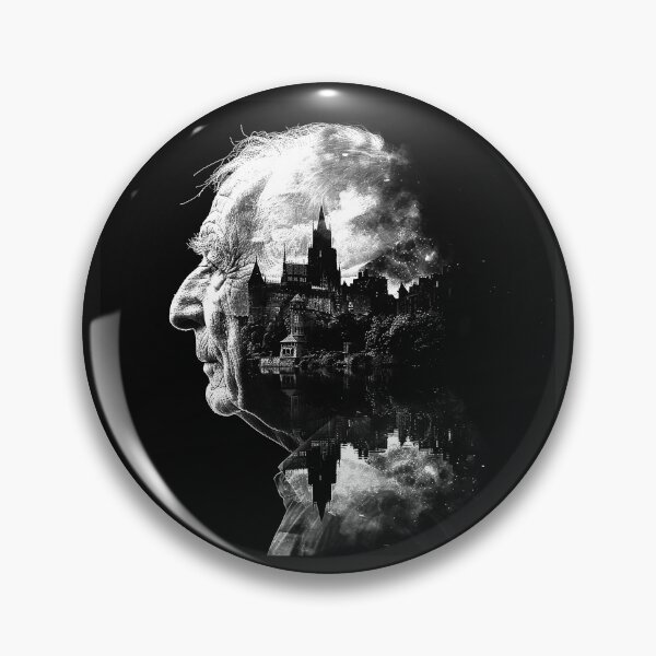 Item preview, Elderly Man and Gothic City Double Exposure Monochrome Portrait designed and sold by inkoutninja.