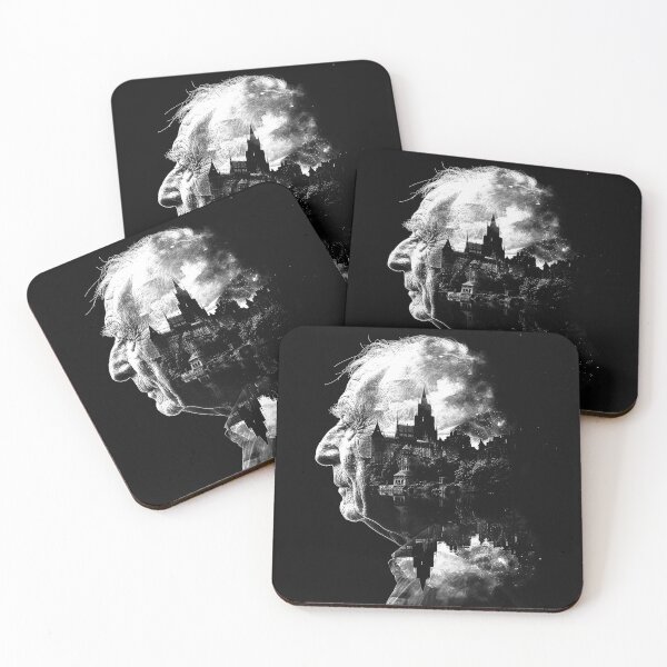 Item preview, Elderly Man and Gothic City Double Exposure Monochrome Portrait designed and sold by inkoutninja.