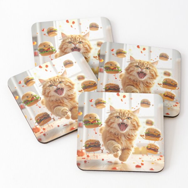 Item preview, Angry Orange Cat Chasing Living Burgers Cartoon designed and sold by OksArtStudio.