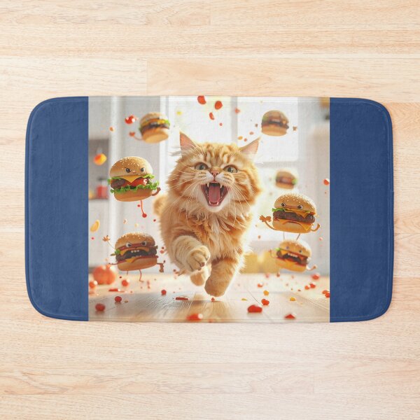 Item preview, Angry Orange Cat Chasing Living Burgers Cartoon designed and sold by OksArtStudio.