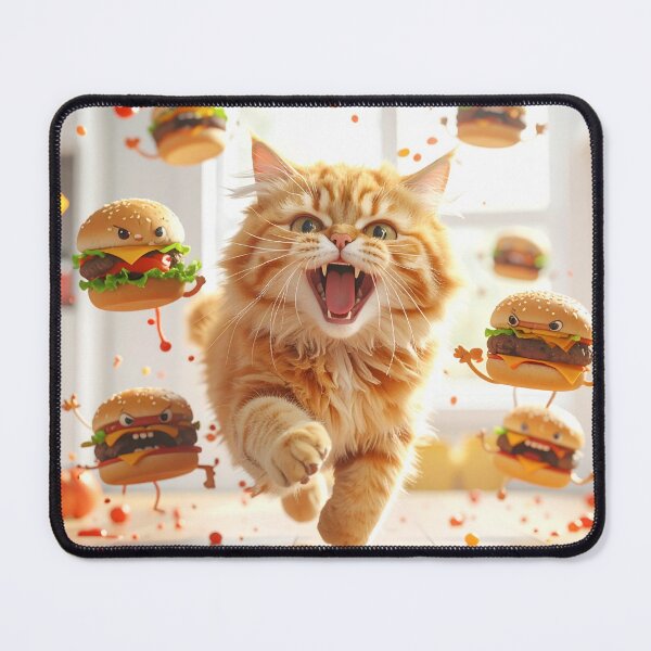 Item preview, Angry Orange Cat Chasing Living Burgers Cartoon designed and sold by OksArtStudio.