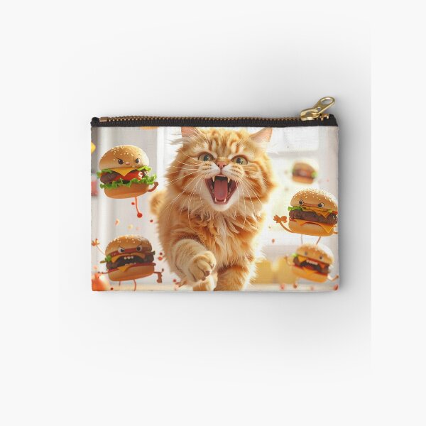 Item preview, Angry Orange Cat Chasing Living Burgers Cartoon designed and sold by OksArtStudio.