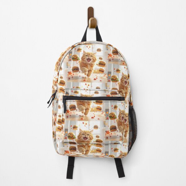 Item preview, Angry Orange Cat Chasing Living Burgers Cartoon designed and sold by OksArtStudio.