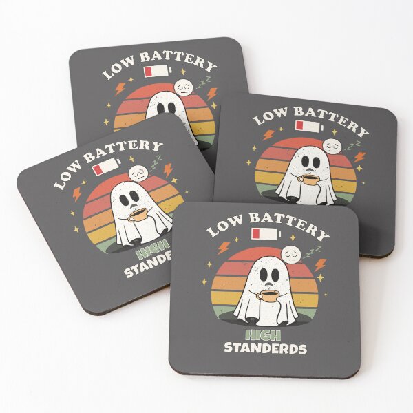 Item preview, Low Battery High Standards Cute Ghost Coffee Retro Vintage Funny Halloween T-Shirt designed and sold by jananinaveen.