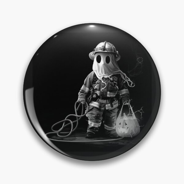 Item preview, Ghost Firefighter with Pumpkin Bucket Halloween First Responder Art designed and sold by inkoutninja.
