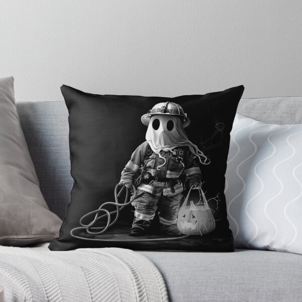 Item preview, Ghost Firefighter with Pumpkin Bucket Halloween First Responder Art designed and sold by inkoutninja.