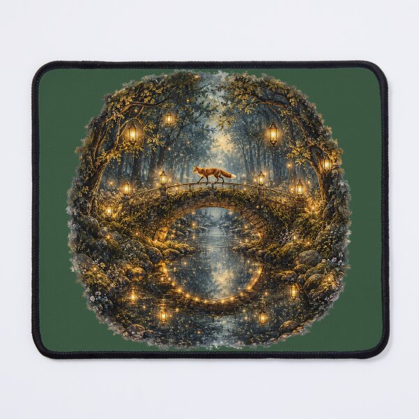 Item preview, Lantern-Lit Bridge Illustration – Enchanted Forest Fox Design Art designed and sold by MagicMakerPh.