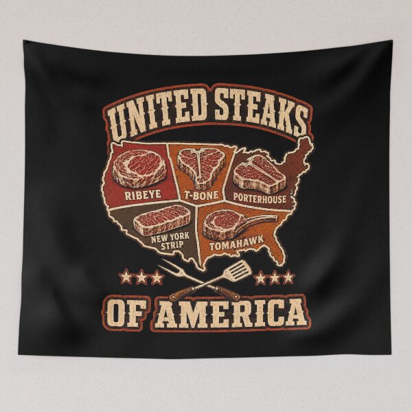 Item preview, United Steaks of America Funny BBQ Grill Master Patriotic Meat Lover designed and sold by THREE LITTLE BEANS.