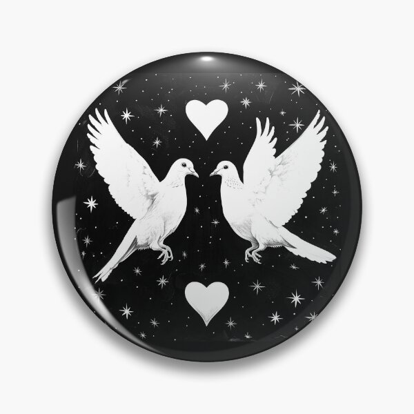 Item preview, White Doves with Hearts and Stars Romantic Monochrome Bird Art designed and sold by inkoutninja.
