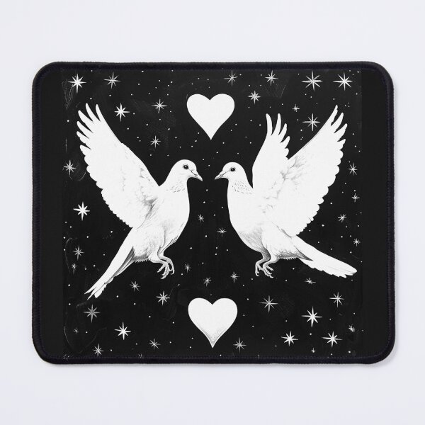 Item preview, White Doves with Hearts and Stars Romantic Monochrome Bird Art designed and sold by inkoutninja.