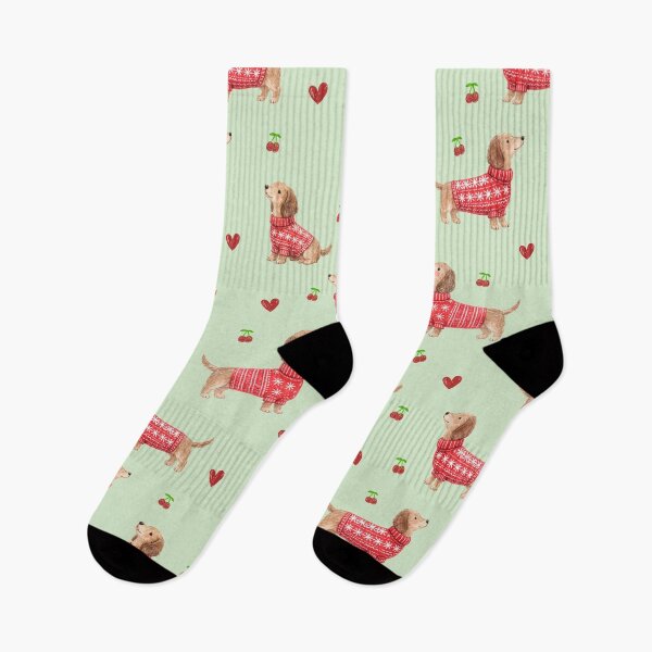 Item preview, Dachshund in Red Christmas Sweater | Watercolor Sausage Dog Pattern | Cozy Holiday Dog Lover Gift designed and sold by PaperyAndInk.