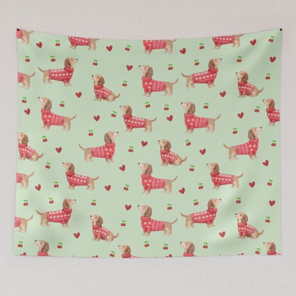 Item preview, Dachshund in Red Christmas Sweater | Watercolor Sausage Dog Pattern | Cozy Holiday Dog Lover Gift designed and sold by PaperyAndInk.