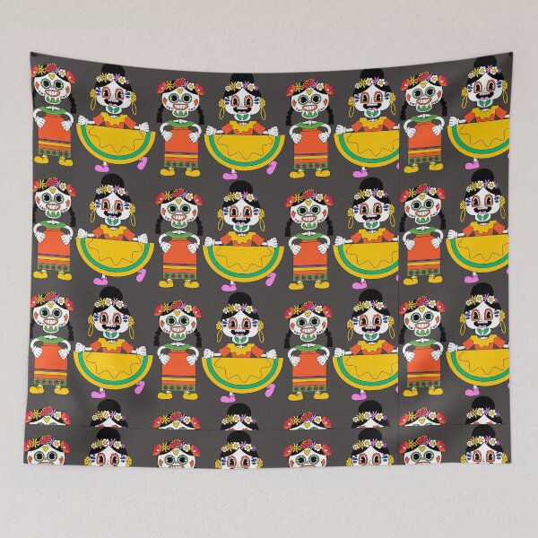 Item preview, Retro Sugar Skull Folklorico Dancers Pattern designed and sold by manojbalan1968.