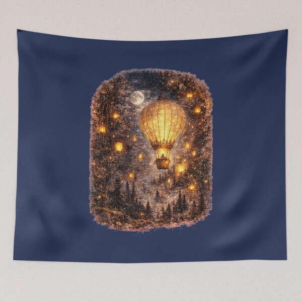 Item preview, Paper Lantern Hot Air Balloon Illustration – Moonlit Forest Design Art designed and sold by MagicMakerPh.