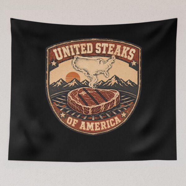 Item preview, United Steaks of America Funny BBQ Grill Master Patriotic Meat Lover designed and sold by THREE LITTLE BEANS.