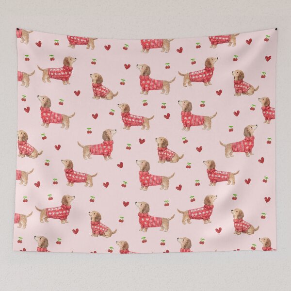 Item preview, Dachshund in Red Christmas Sweater | Watercolor Sausage Dog Pattern | Cozy Holiday Dog Lover Gift designed and sold by PaperyAndInk.