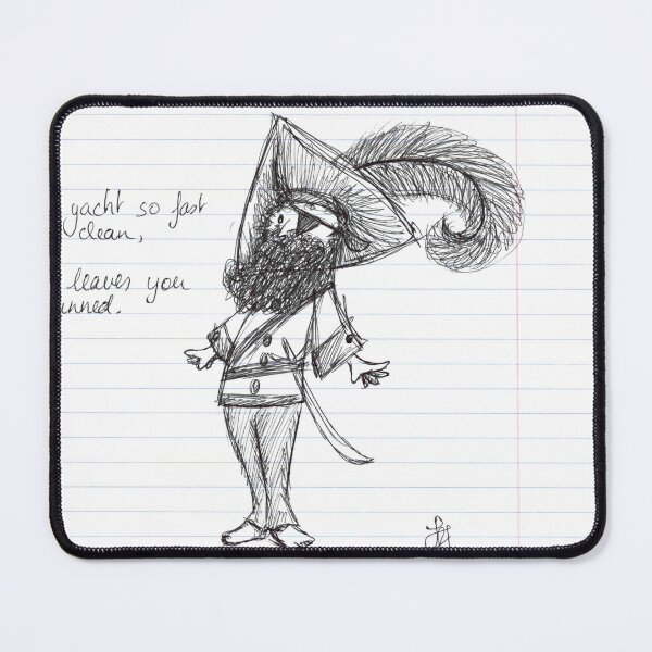 Item preview, Doodly Silly Pirate Captain with a Big Hat and Feather Hand Drawn Black Ballpoint Pen Doodle on Lined Paper designed and sold by BOKEbyTC.