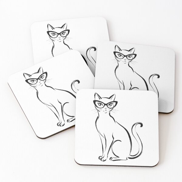 Item preview, Minimalist Cat with Glasses Line Art - Stylish Cool Black Cat Sketch designed and sold by seven things shop.