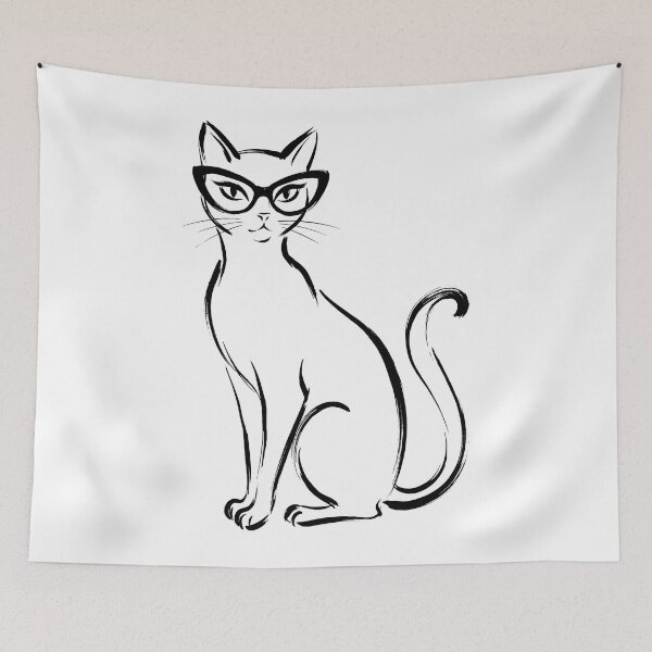 Item preview, Minimalist Cat with Glasses Line Art - Stylish Cool Black Cat Sketch designed and sold by seven things shop.