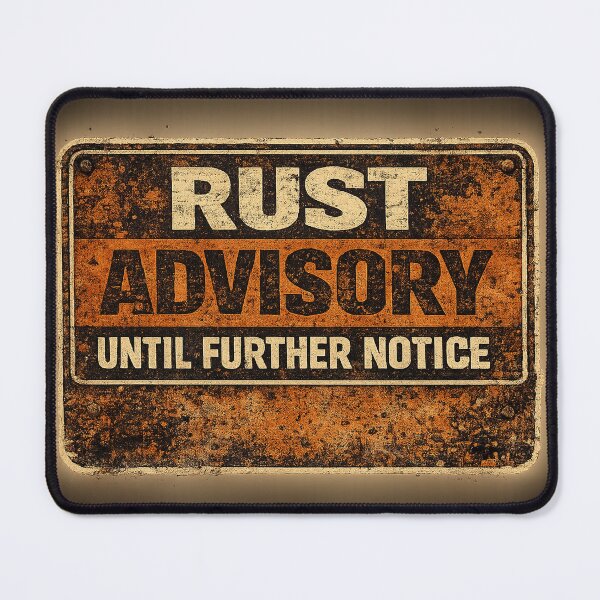 Item preview, Rust Advisory Until Further Notice – Funny Rust Belt Mechanic Sign designed and sold by ZestyThreads.