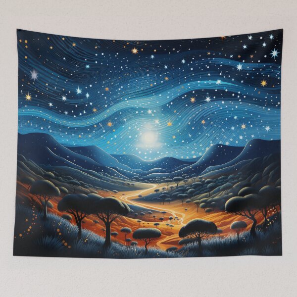 Item preview, Aboriginal Inspired Dot Art - Starry Night Australian Outback Landscape designed and sold by GrinGalore.