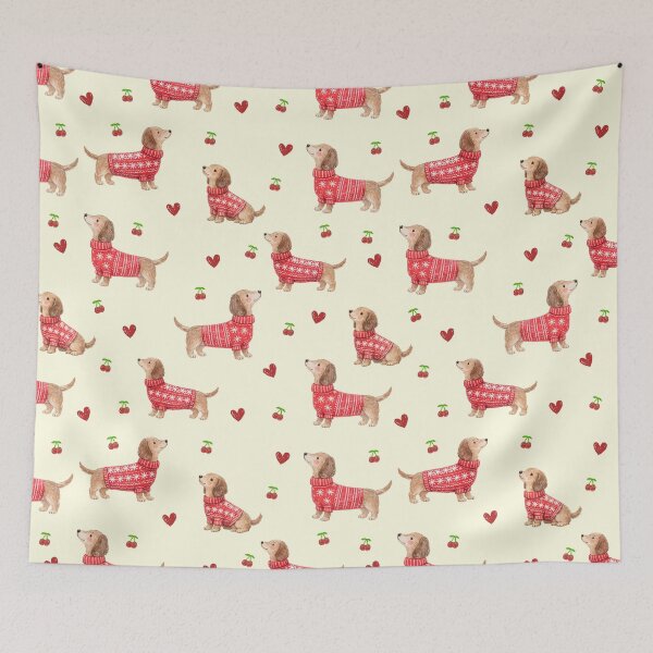 Item preview, Dachshund in Red Christmas Sweater | Watercolor Sausage Dog Pattern | Cozy Holiday Dog Lover Gift designed and sold by PaperyAndInk.