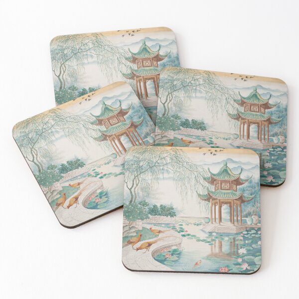 Item preview, Lotus Pavilion at Dawn Chinoiserie Wall Art | Elegant Chinese Lotus Garden Painting | Luxury Botanical Decor Print designed and sold by Tamas Das.