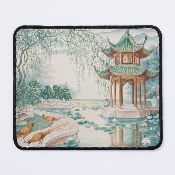 Item preview, Lotus Pavilion at Dawn Chinoiserie Wall Art | Elegant Chinese Lotus Garden Painting | Luxury Botanical Decor Print designed and sold by Tamas Das.