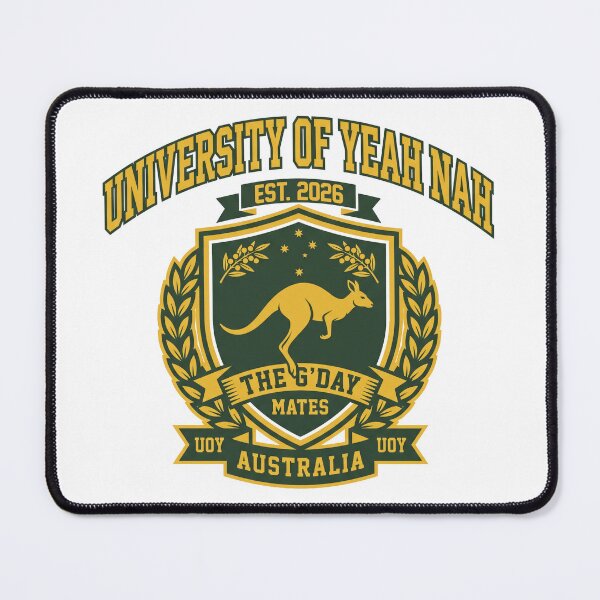 Item preview, University of Yeah Nah Australia Kangaroo Crest | Funny Aussie University Parody designed and sold by LOVEARTDESIGN.