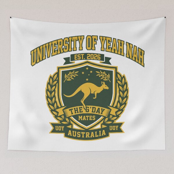 Item preview, University of Yeah Nah Australia Kangaroo Crest | Funny Aussie University Parody designed and sold by LOVEARTDESIGN.