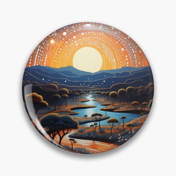 Item preview, Aboriginal Inspired Dot Art - Full Moon Sunset River Outback Landscape designed and sold by GrinGalore.