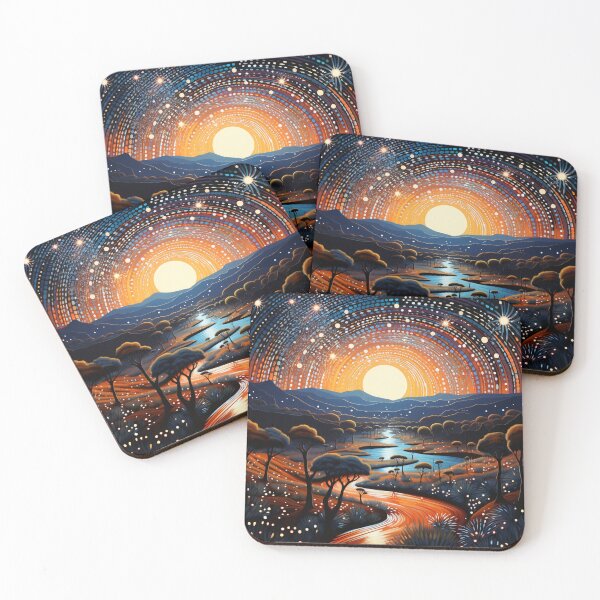 Item preview, Aboriginal Inspired Dot Art - Full Moon Sunset River Outback Landscape designed and sold by GrinGalore.