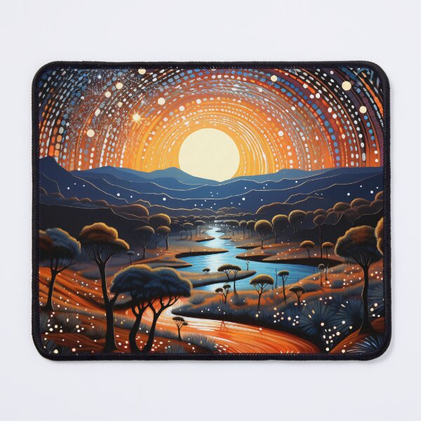 Item preview, Aboriginal Inspired Dot Art - Full Moon Sunset River Outback Landscape designed and sold by GrinGalore.