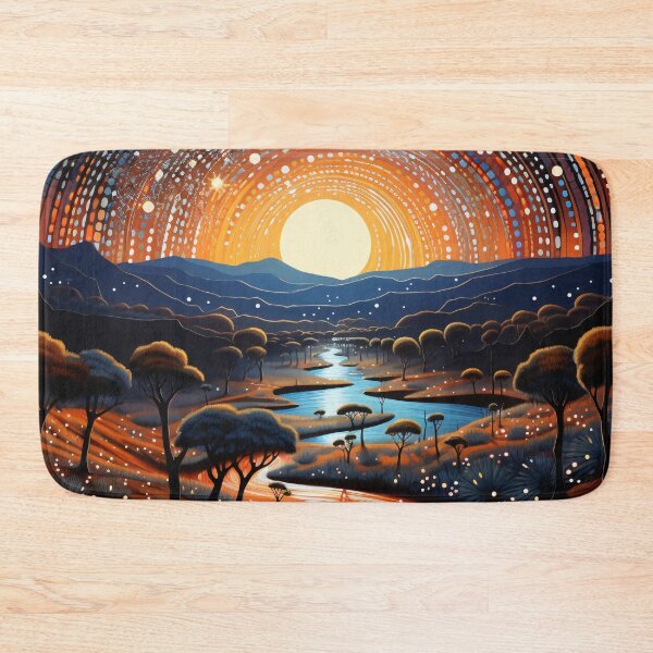 Item preview, Aboriginal Inspired Dot Art - Full Moon Sunset River Outback Landscape designed and sold by GrinGalore.