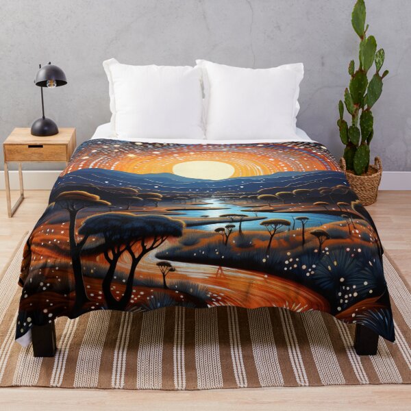 Item preview, Aboriginal Inspired Dot Art - Full Moon Sunset River Outback Landscape designed and sold by GrinGalore.